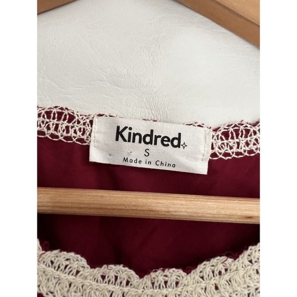 Kindred Burgundy Embroidered Blouse Top Bell Sleeve Small Boho Feminine Casual - Picture 3 of 8